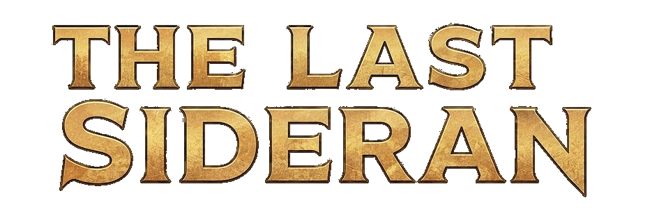 The Last Sideran title logo in brushed gold metallic lettering